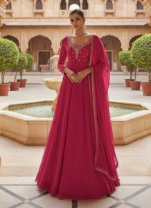 Pink Georgette Zari And Sequins Hand Embroidered Anarkali Suit