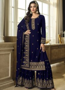 Blue Georgette Sharara Suit with embroidery party wear