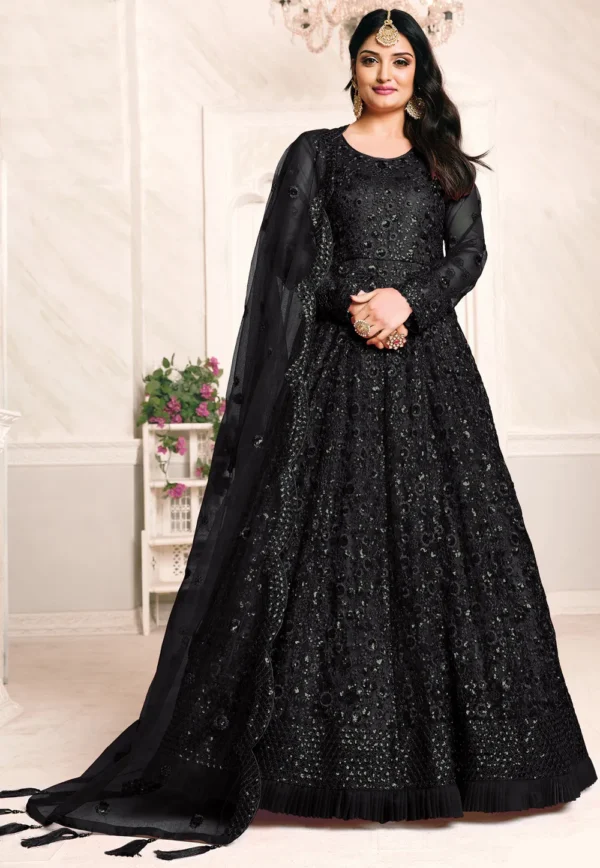 Black net embroidered abaya style suit party wear