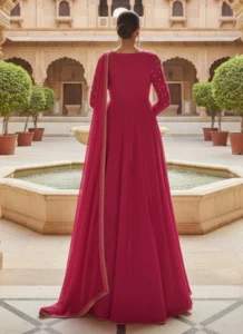 Pink Georgette Zari And Sequins Hand Embroidered Anarkali Suit Back View