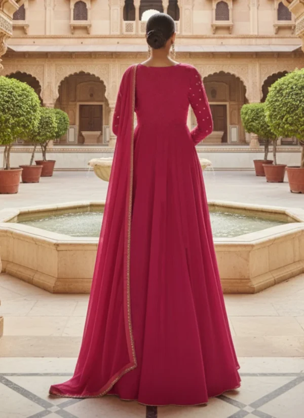 Pink Georgette Zari And Sequins Hand Embroidered Anarkali Suit Back View